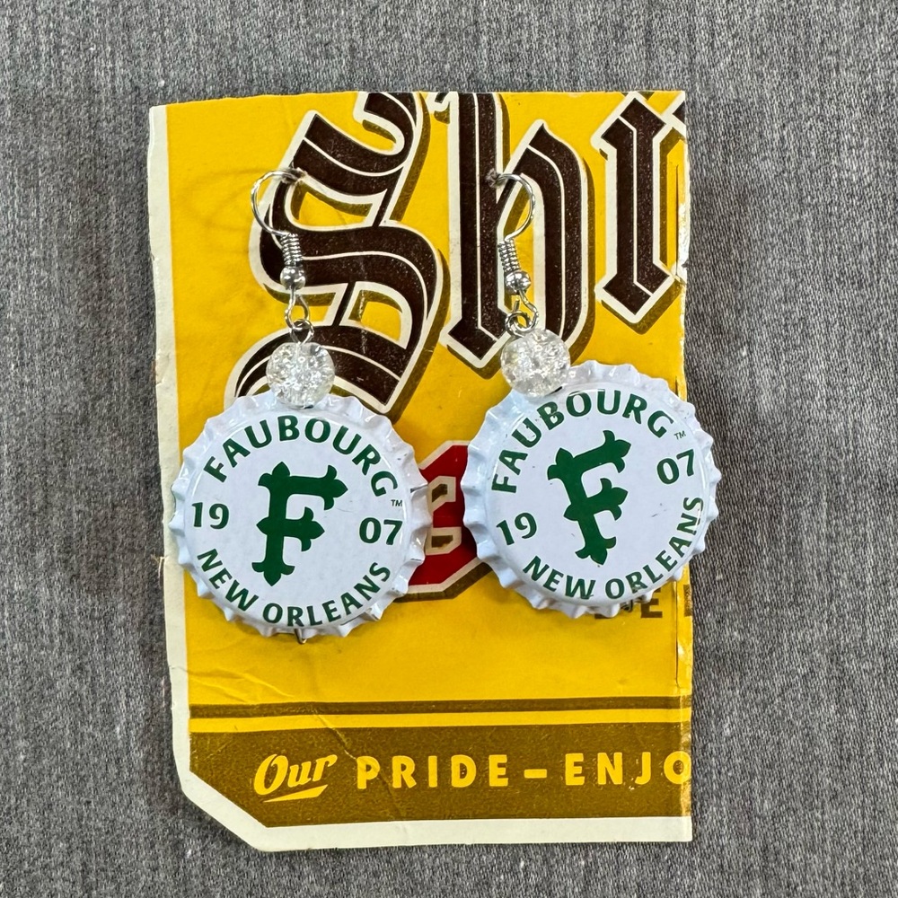 NEW Faubourg Brewery New Orleans Beer Bottle cap Earrings Handmade 1907